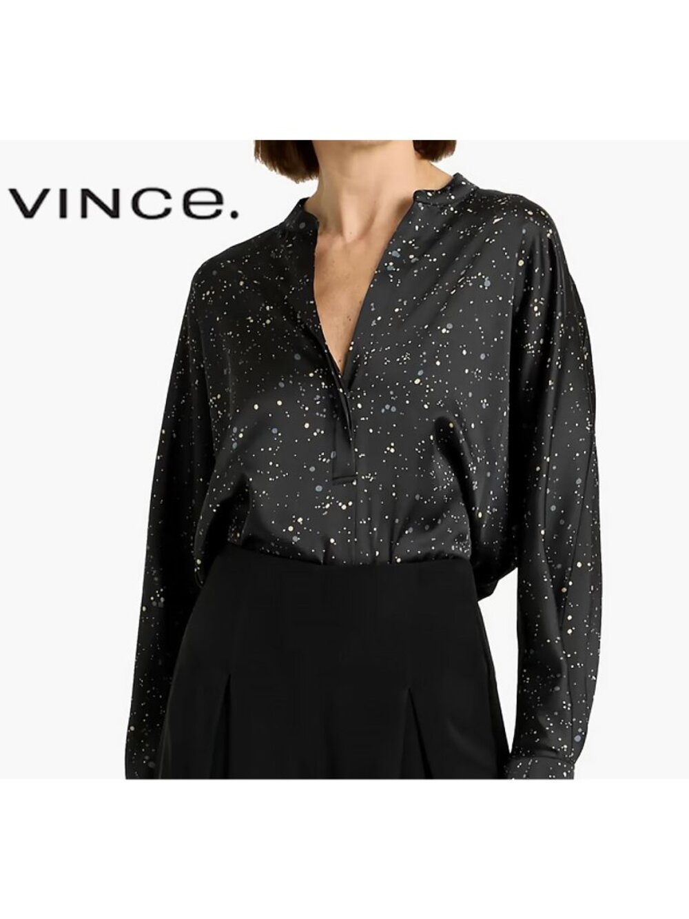 Vince Constellation Print Satin Tunic Blouse, M